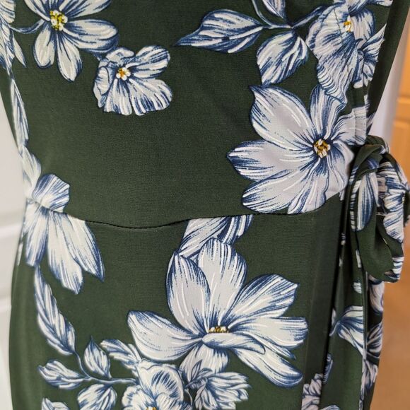 Floral Wrap Midi Dress Green White L Fairy Cottage Romantic - Picture 4 of 7